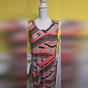 Chico's Vibrant Orange and Brown Midi Dress